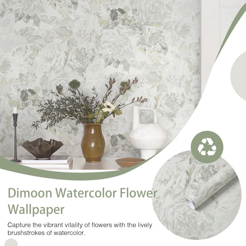 Dimoon 78.7"x17.3" Floral Peel and Stick Wallpaper Boho Beige Grey Contact Paper Flower Removable Wallpaper Renter Friendly Kitchen Wall Paper Shelf Liner Bathroom Self Adhesive Vintage Thicken Vinyl - Image 2