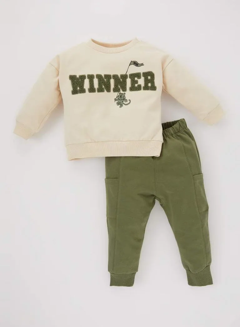 DeFacto Kids Text Print Sweatshirt & Sweatpants Set