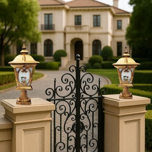 Weldecor Outdoor Gate Light for Main Entrance Pillar – Antique Aluminium Waterproof Post Top Lamp for Boundary Wall, Main Gate & Home Exterior Set of 2 - Image 1