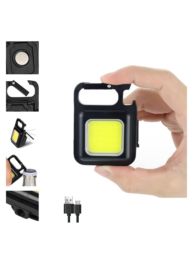 Rechargeable Flashlights, 4 Modes Mini Flashlight Keychain with Folding Bracket Bottle Opener and Magnetic Base for Emergency and Outdoor Use  - Image 1