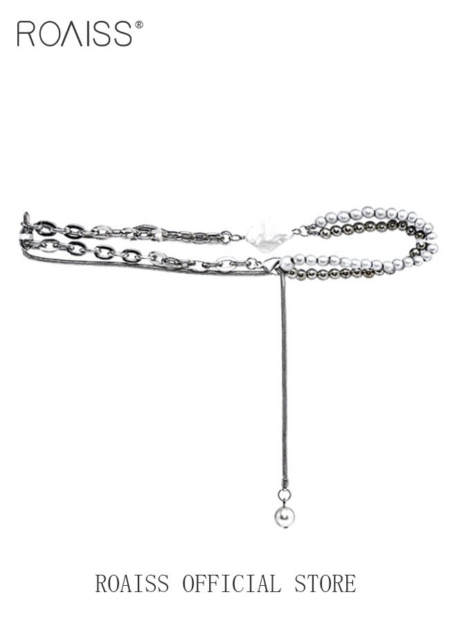 roaiss - Women Asymmetrical Pearl Necklace Personalized Design with Pearl and Chain Elements Collarbone Necklace Versatile and Suitable for Work and School also Pairing with Sweaters - Image 1