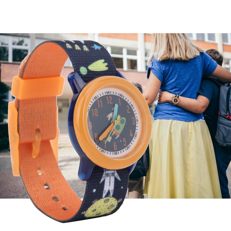 Children Watch Cartoon Pattern Waterproof Ribbon Strap Quartz Children WatchOrange - Image 5