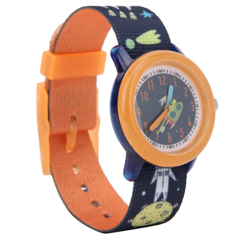 Children Watch Cartoon Pattern Waterproof Ribbon Strap Quartz Children WatchOrange - Image 4