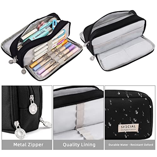 iSuperb Large Pencil Case 3 Compartments Pencil Pouch Big Capacity Pencil Bag for Kids Teen Girls Boys Student School Supplies Oxford Organizer Pen Bag Cosmetic Makeup Pouch - Image 4