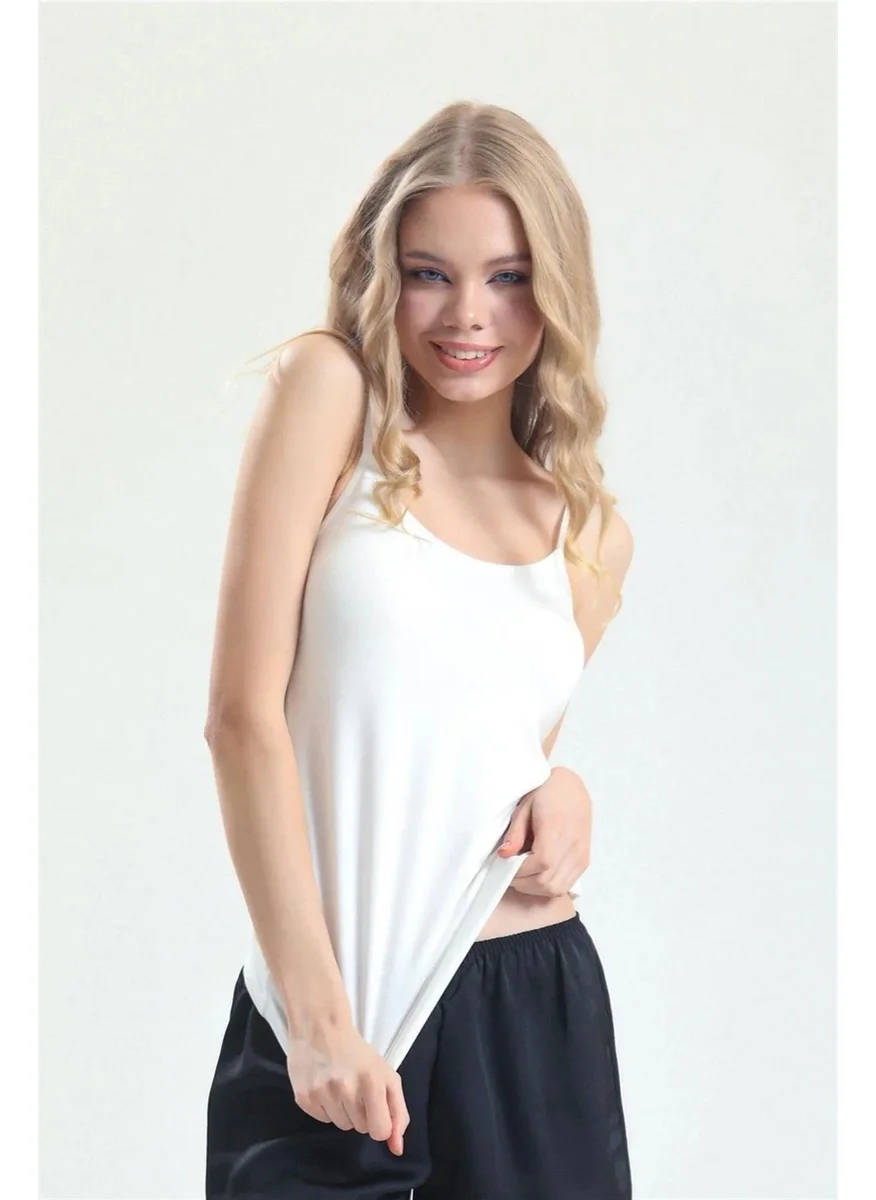 Magic Form 4025 Women's Ecru Combed Cotton Fabric Adjustable Rope Strap Long Undershirt
