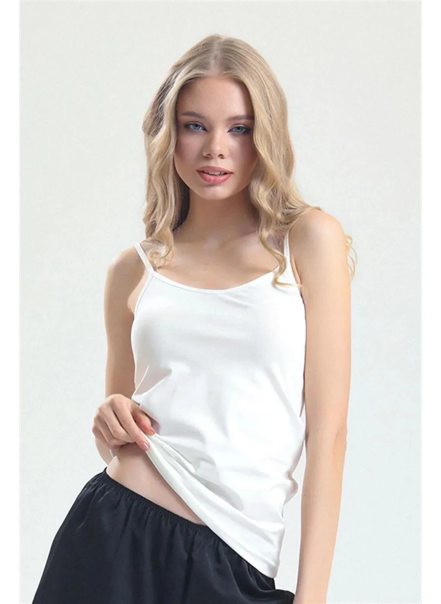 Magic Form 4025 Women's Ecru Combed Cotton Fabric Adjustable Rope Strap Long Undershirt