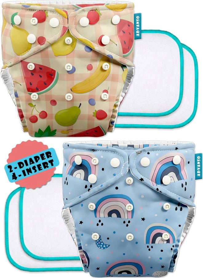Advanso Leakage Proof cloth diapers for babies, high absorbent 2 reusable diaper 4 insert pad combo pack washable cloth diaper free size 5-18kg adjustable pocket cover P62 - Image 1