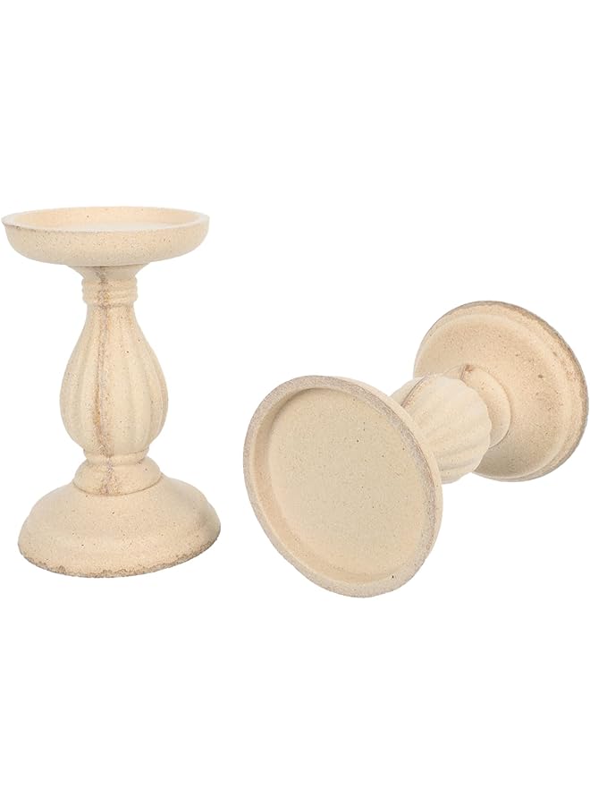 The Bros 2Pcs Unfinished Wooden Candle Holders Candlestick Holder Farmhouse Tealight Pillar Candle Holder for Candle Stand Table Centerpiece - Image 1