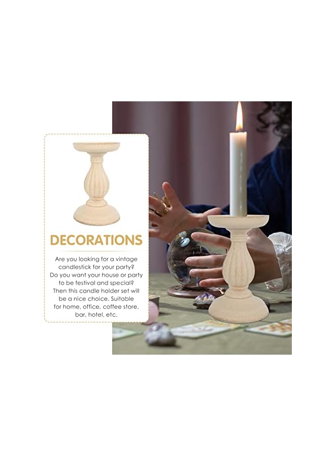 The Bros 2Pcs Unfinished Wooden Candle Holders Candlestick Holder Farmhouse Tealight Pillar Candle Holder for Candle Stand Table Centerpiece - Image 2