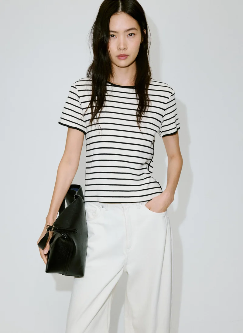 مانجو Cotton T-Shirt With Contrasting Trim