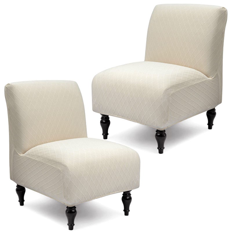 Liykimt Liykimt Armless Accent Slipper Chair Cover SlipcoverSlipper Chair Jacquard Fabric Stretch Spandex Removable for Armless Chair Furniture Protector Covers for Living Dining Room 2 Rhombus Beige 