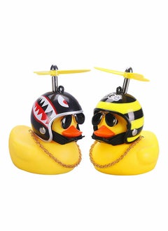 Yellow Duck Car Dashboard Decorations with Propeller Helmet (2 Pack-Shark Bee)