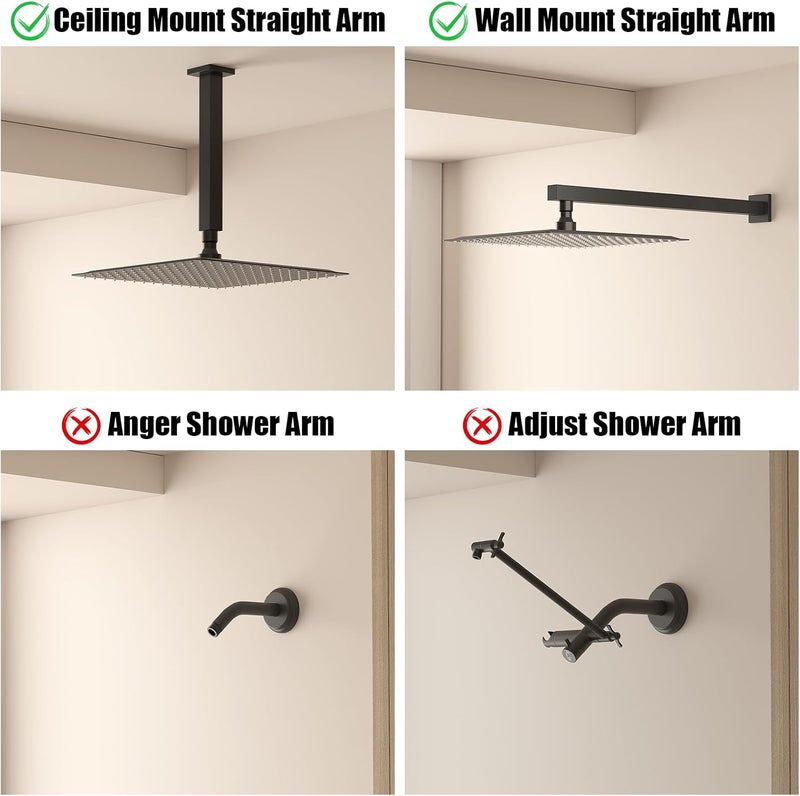 BESy 16 Inch Rain Shower Head, 16" Square Rainfall & High Pressure Stainless Steel Bath Showerhead, 1/16" Ultra Thin, Waterfall Full Body Coverage with Silicone Nozzle, Matte Black Finish - Image 5