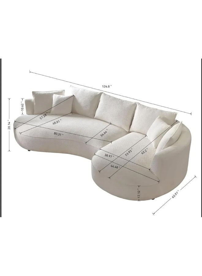 Poppins Home Modern Curved Boucle Sectional Sofa â€“ Plush Lounge Couch For Your Living Room (Grey, (Left Chaise))  - Image 2