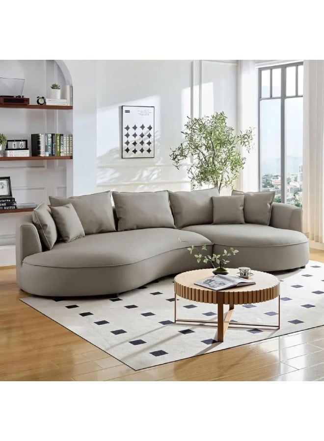 Poppins Home Modern Curved Boucle Sectional Sofa â€“ Plush Lounge Couch For Your Living Room (Grey, (Left Chaise))  - Image 4