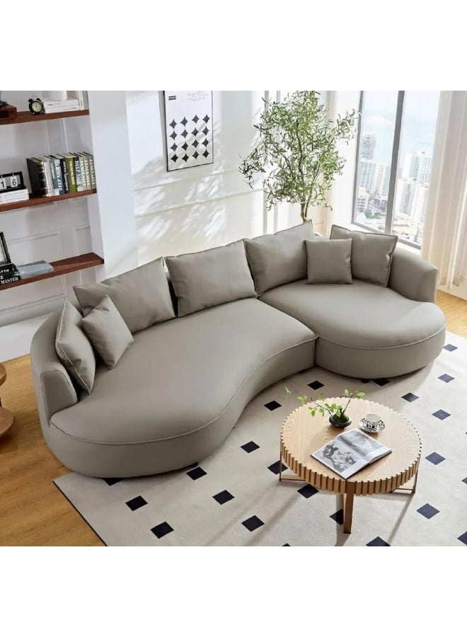 Poppins Home Modern Curved Boucle Sectional Sofa â€“ Plush Lounge Couch For Your Living Room (Grey, (Left Chaise))  - Image 3