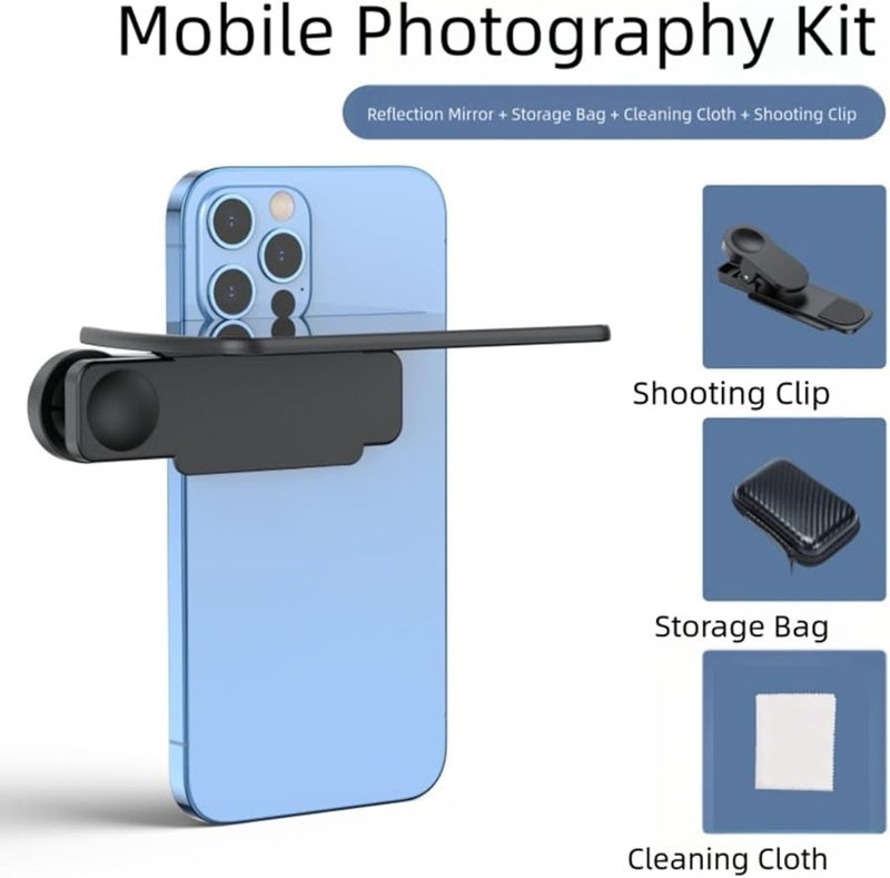 360 Rotating Phone Mirror Lens Clip Kit with Adjustable HD Glass Remote Control Black2 - Image 3