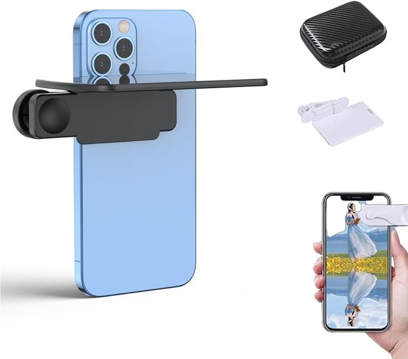 360 Rotating Phone Mirror Lens Clip Kit with Adjustable HD Glass Remote Control Black2 - Image 1