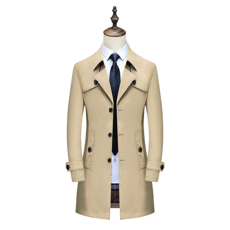 Men'S Mid-Length Thin Windbreaker Business Casual Plus Size Coat Fashionable Lapel Fashion Jacket Wrinkle-Resistant Thick - Image 2