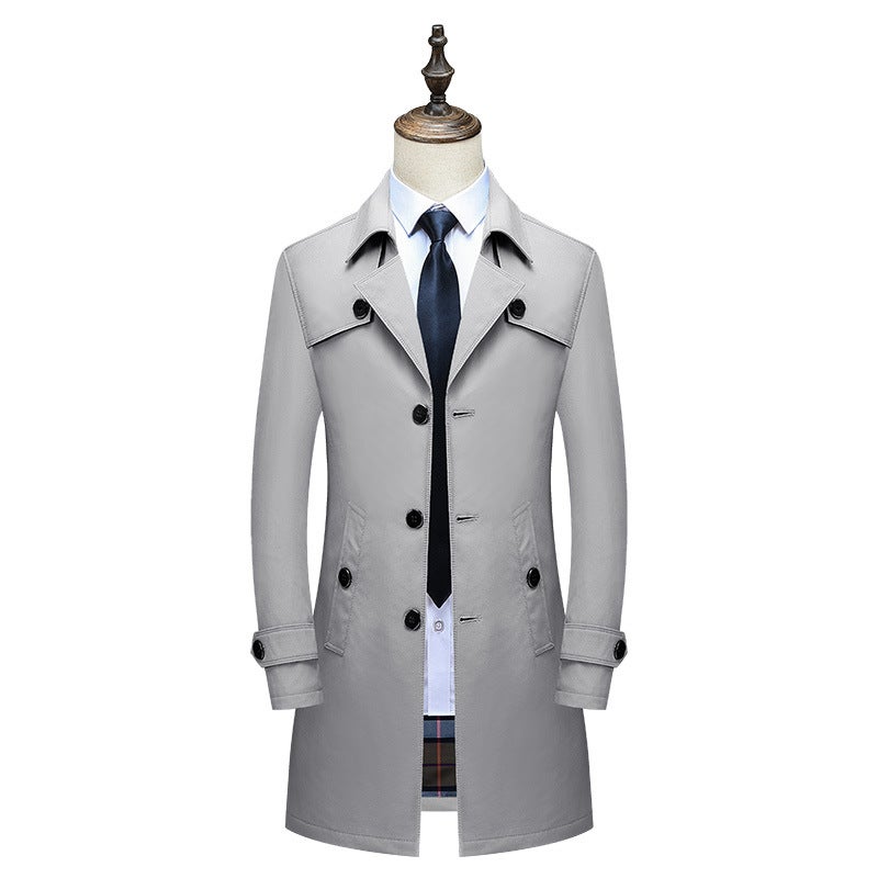 Men'S Mid-Length Thin Windbreaker Business Casual Plus Size Coat Fashionable Lapel Fashion Jacket Wrinkle-Resistant Thick - Image 1