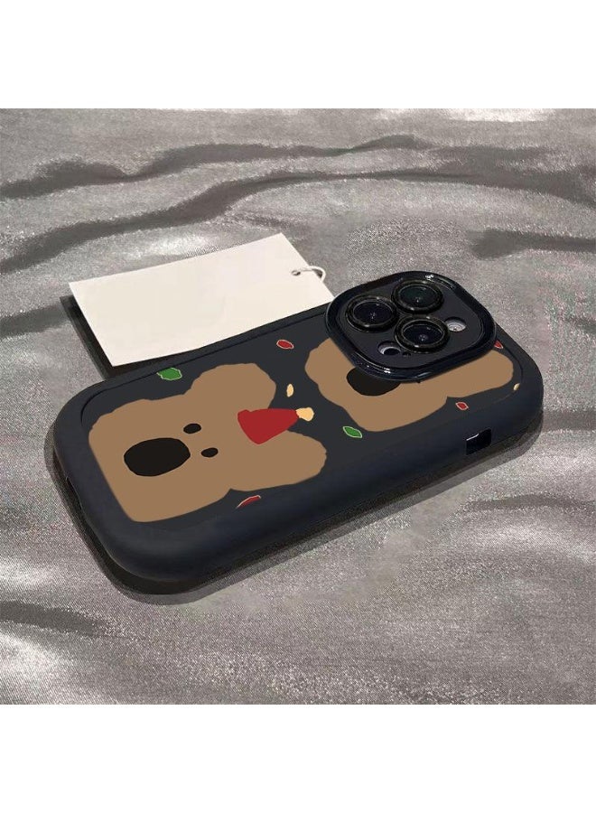 NIBEMINENT Cute Persimmon Bear Protective TPU Case Cover For iPhone 15 Plus, Black