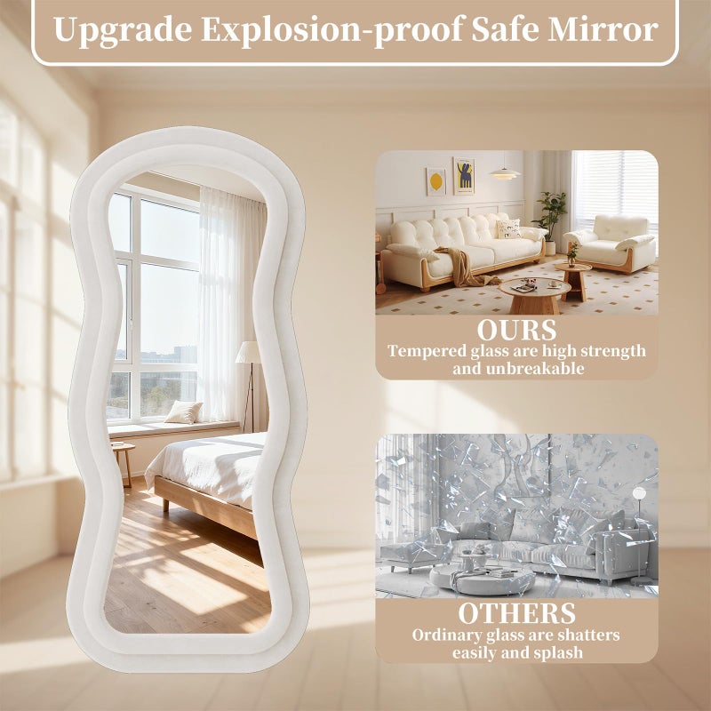 FlyEcho Wavy Full Length Mirror, 63"x24" Full Body Mirrors with Stand, Flannel Floor Mirrors for Bedroom, Living Room, Dressing Room, Hanging Leaning Wall Mirror - Image 3