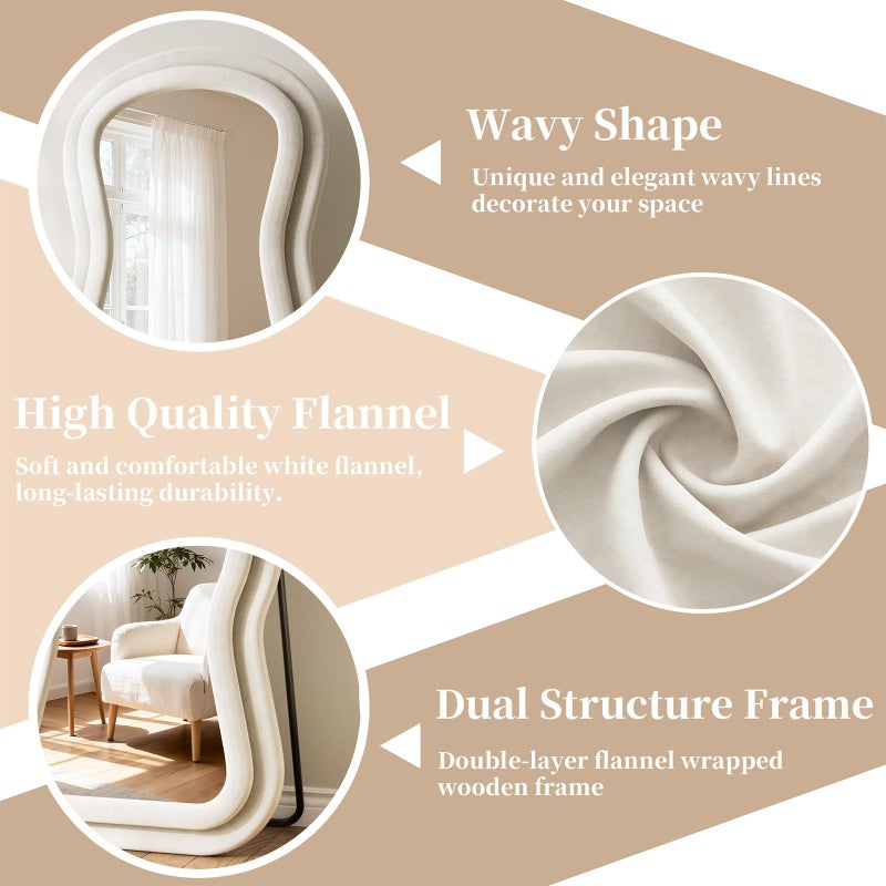 FlyEcho Wavy Full Length Mirror, 63"x24" Full Body Mirrors with Stand, Flannel Floor Mirrors for Bedroom, Living Room, Dressing Room, Hanging Leaning Wall Mirror - Image 5