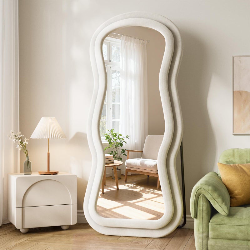 FlyEcho Wavy Full Length Mirror, 63"x24" Full Body Mirrors with Stand, Flannel Floor Mirrors for Bedroom, Living Room, Dressing Room, Hanging Leaning Wall Mirror - Image 2