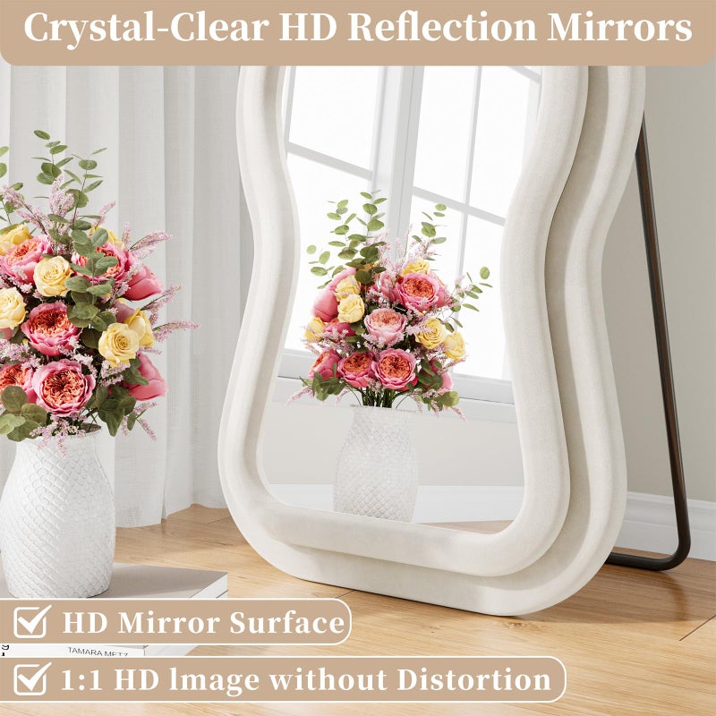 FlyEcho Wavy Full Length Mirror, 63"x24" Full Body Mirrors with Stand, Flannel Floor Mirrors for Bedroom, Living Room, Dressing Room, Hanging Leaning Wall Mirror - Image 4