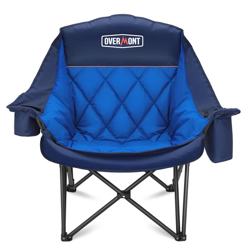 Overmont Oversized XL Camping Chair for Adults  450lbs Support HeavyDuty Padded Folding Chair with Side Pocket Cup Holder Cooling Bag for Outdoor Sports Garden Beach Fishing Lawn Blue