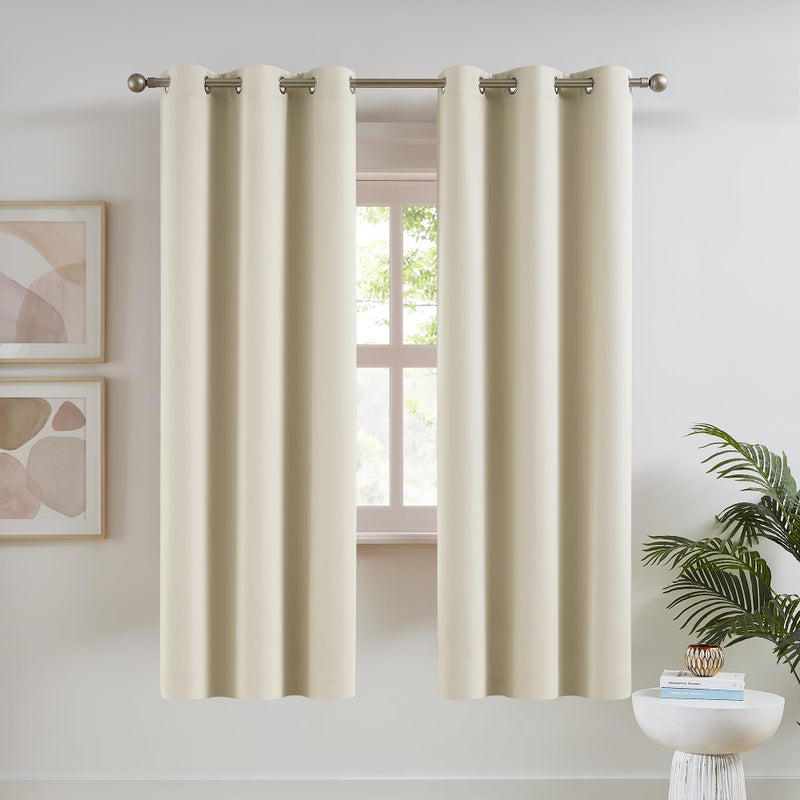 DUALIFE Buttercream Blackout Curtain PanelsDrapes for Living Room 72 inch Length Solid Energy Efficient Room Darkening Bedroom Curtains Thermal Insulated Grommet Top 42x72 inch