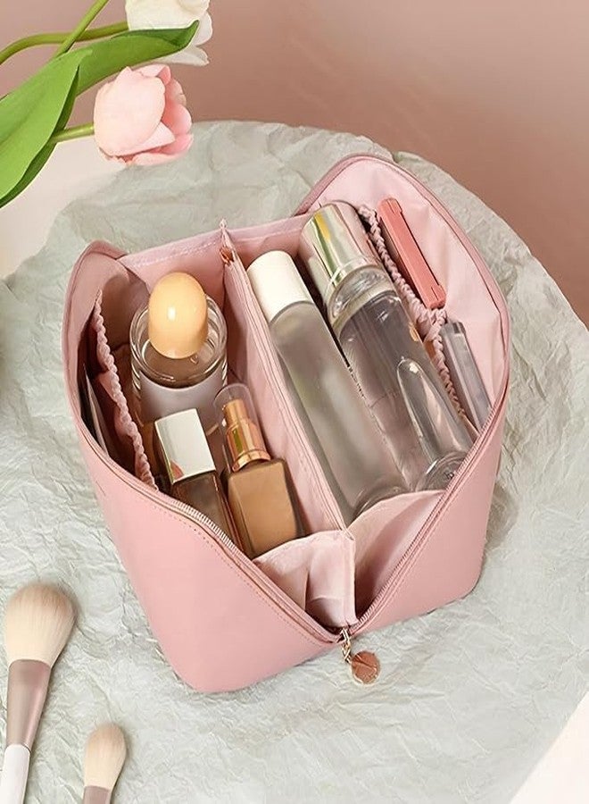 فوركلز حقيبة مستحضرات تجميل FORKLS للنساء - حقيبة سفر محمولة للمكياج بمقبض | منظم مستحضرات تجميل من الجلد الصناعي | حقيبة تخزين مكياج | مثالية للمجوهرات وأدوات النظافة (وردي) - Image 2