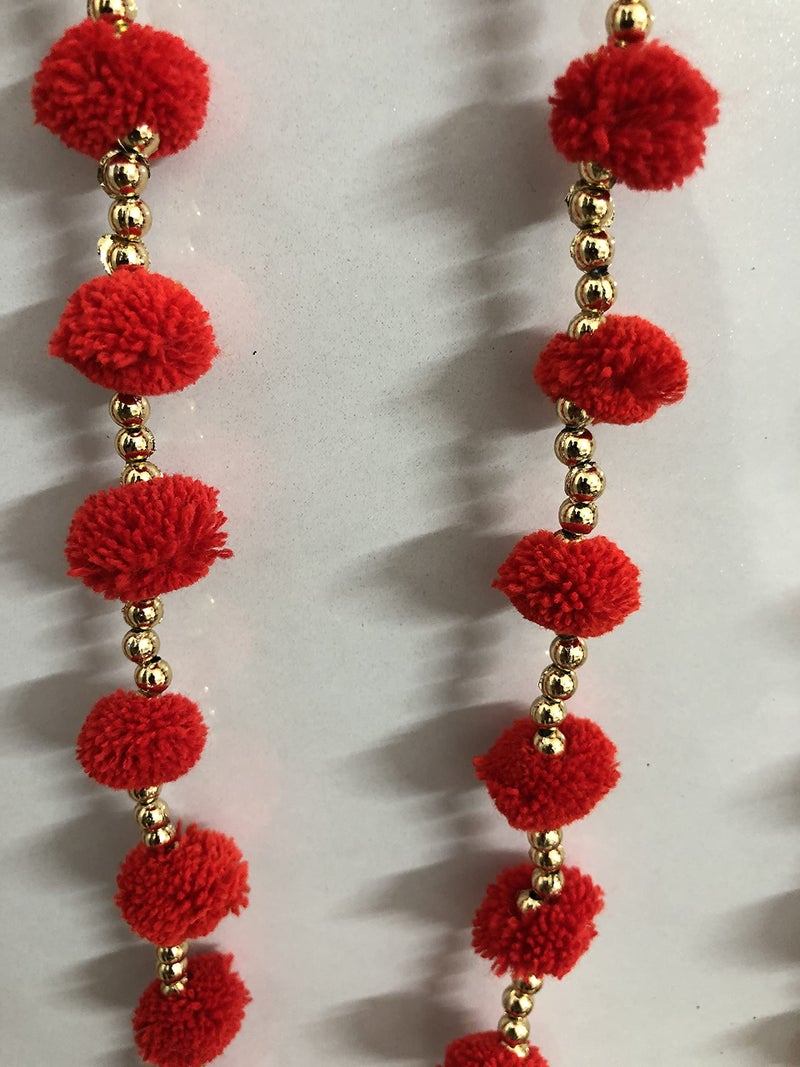 Aahum Magpie Collections Handmade Wall Door Hangings 3 Ft.Strings Red Pom Pom Torans Garland Bandhwar Golden Bells Temple,Ganesha Decoration Home Décor Diwali,Festival,Navratri,Wedding,Party(3 FT 5 Strings) - Image 5