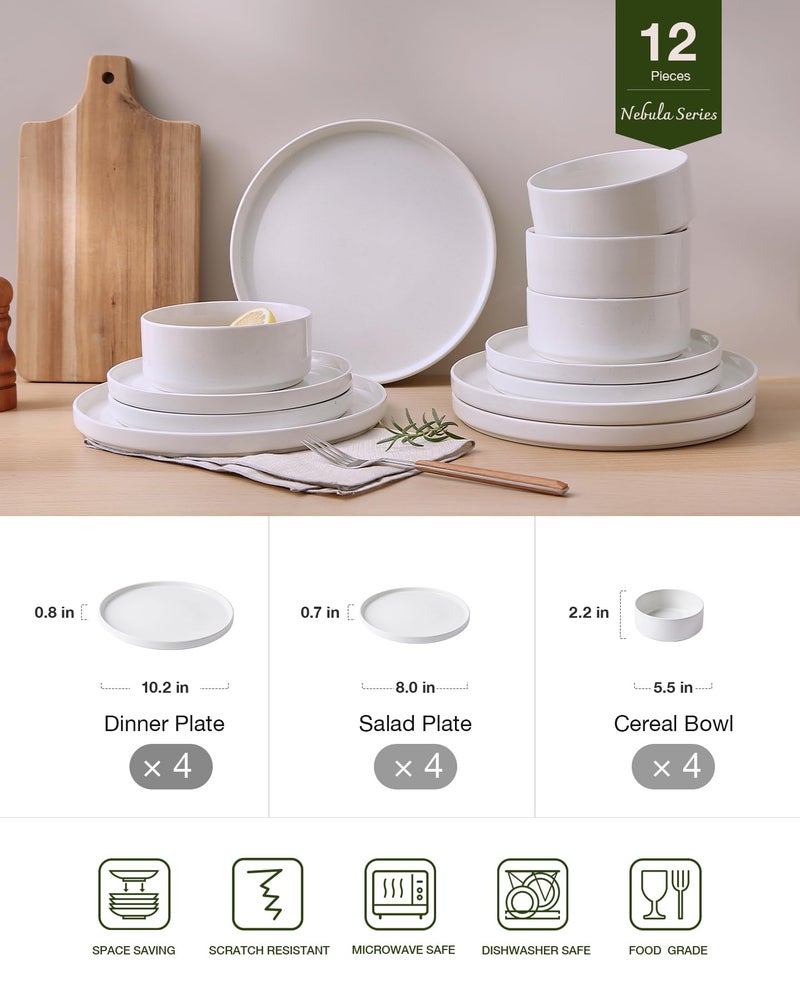 Famiware Nebula Plates and Bowls Set, 12 Pieces Dinnerware Sets, Dishes Set for 4, White - Image 2