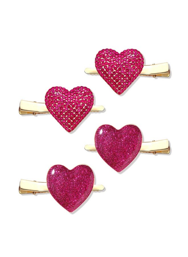 HZEYN 4 Pack Valentines Day Hair Clip Glitter Hot Pink Hearts Alligator Hair Clips Sparkly Hairpins Holiday Hair Accessories For Women Girls Gift (Hot Pink) - Image 1