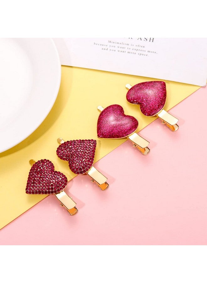 HZEYN 4 Pack Valentines Day Hair Clip Glitter Hot Pink Hearts Alligator Hair Clips Sparkly Hairpins Holiday Hair Accessories For Women Girls Gift (Hot Pink) - Image 3