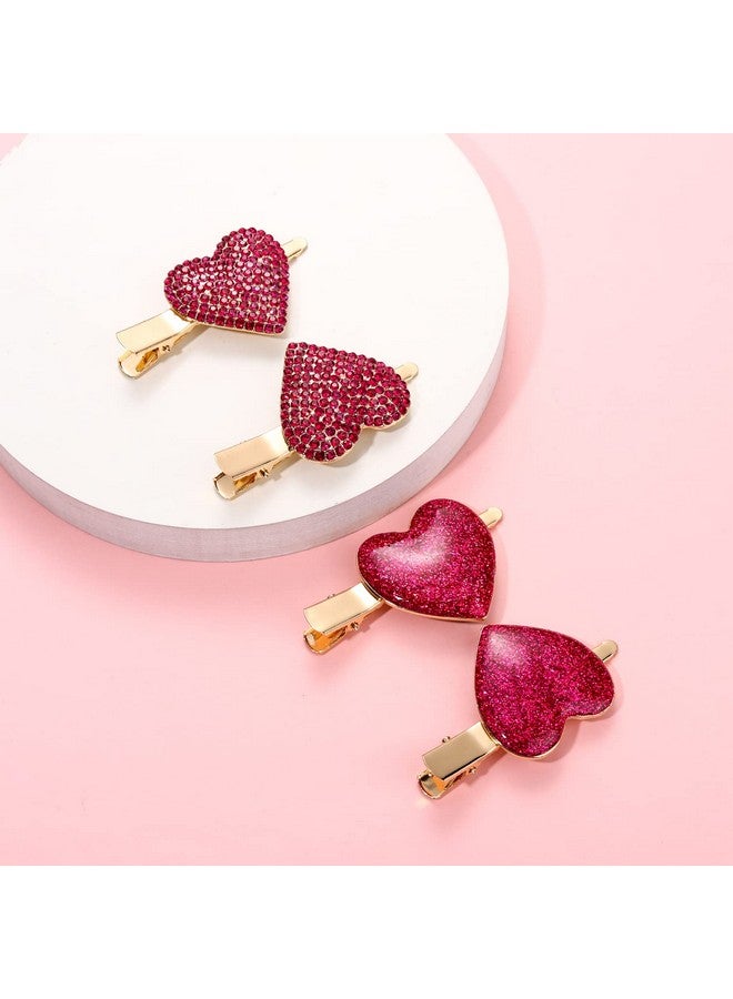 HZEYN 4 Pack Valentines Day Hair Clip Glitter Hot Pink Hearts Alligator Hair Clips Sparkly Hairpins Holiday Hair Accessories For Women Girls Gift (Hot Pink) - Image 4