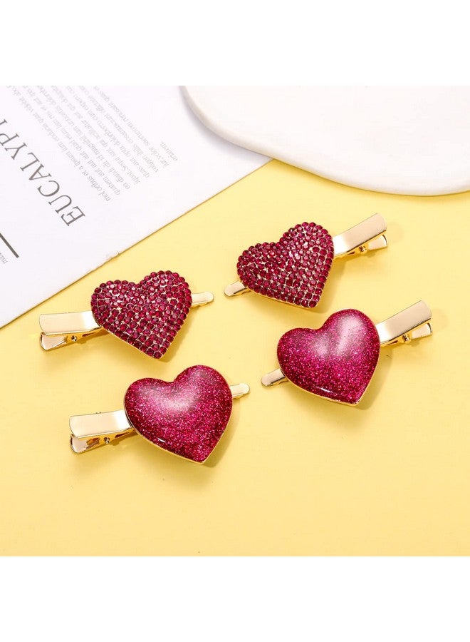 HZEYN 4 Pack Valentines Day Hair Clip Glitter Hot Pink Hearts Alligator Hair Clips Sparkly Hairpins Holiday Hair Accessories For Women Girls Gift (Hot Pink) - Image 2