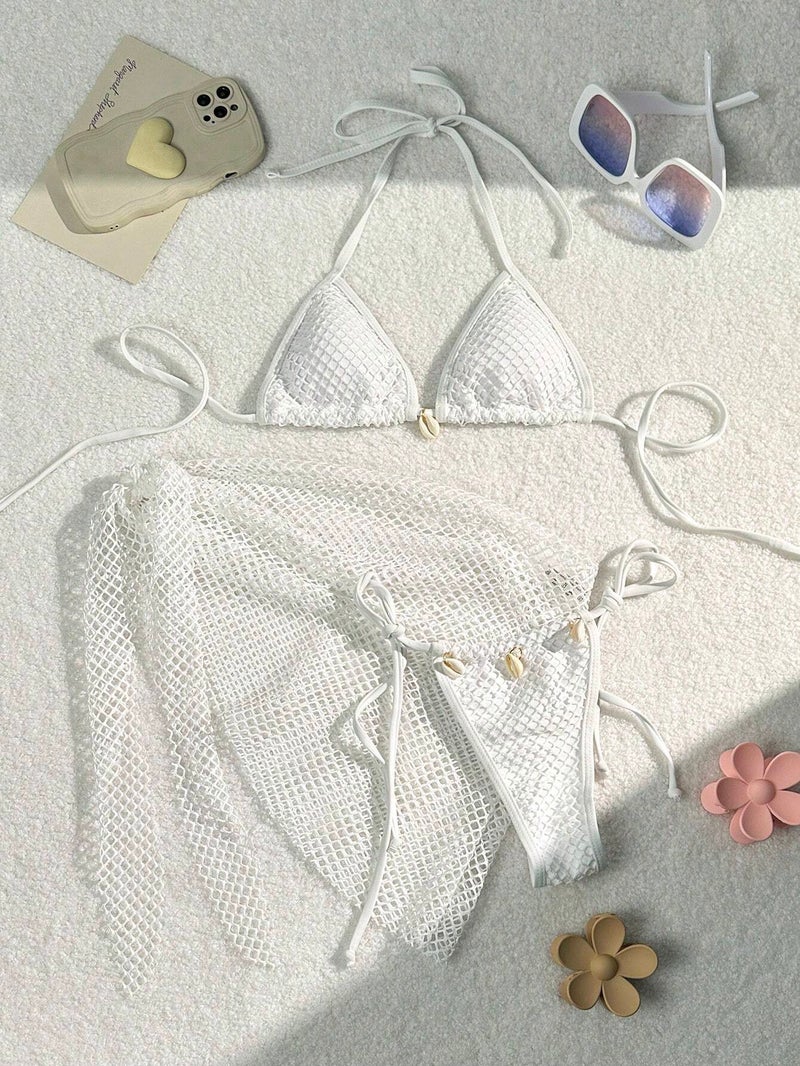 Cross-border Swimwear Factory Wholesale: Three-Piece Mesh Skirt Swimsuit Set, Women's New  Bikini - Image 1