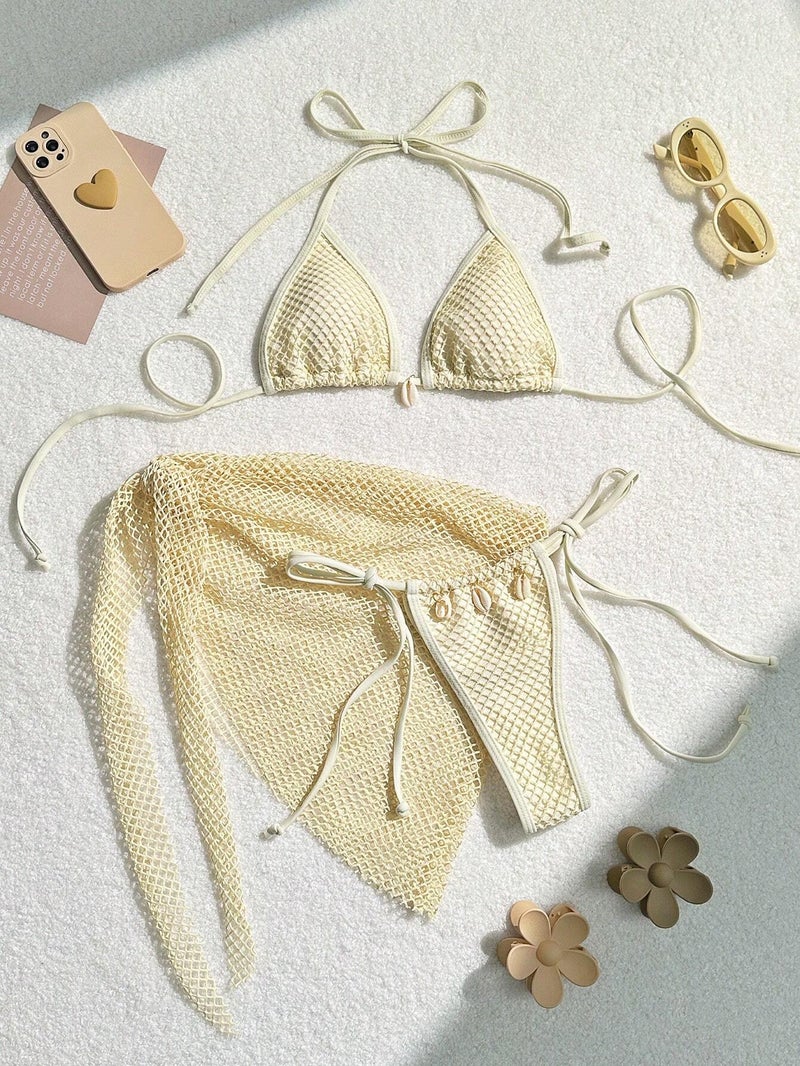 Cross-border Swimwear Factory Wholesale: Three-Piece Mesh Skirt Swimsuit Set, Women's New  Bikini - Image 3