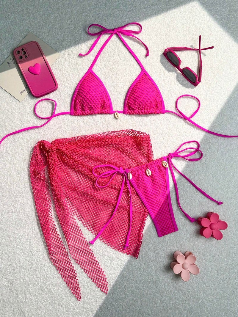 Cross-border Swimwear Factory Wholesale: Three-Piece Mesh Skirt Swimsuit Set, Women's New  Bikini - Image 4
