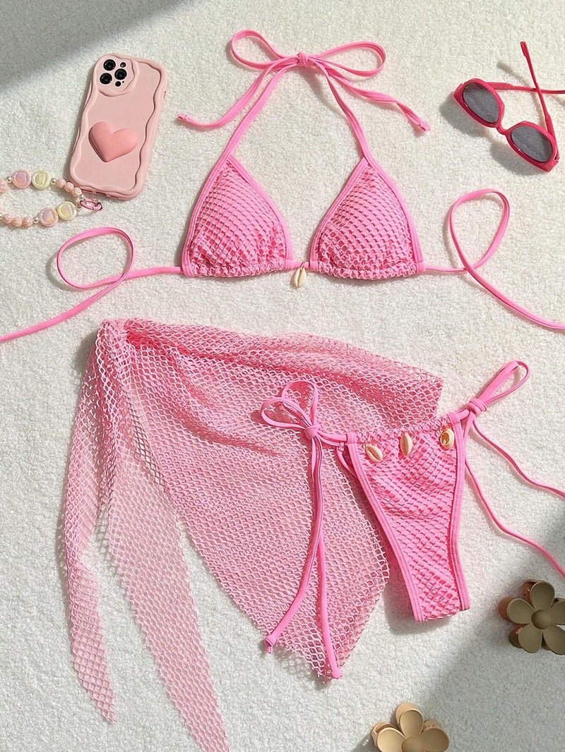 Cross-border Swimwear Factory Wholesale: Three-Piece Mesh Skirt Swimsuit Set, Women's New  Bikini - Image 5