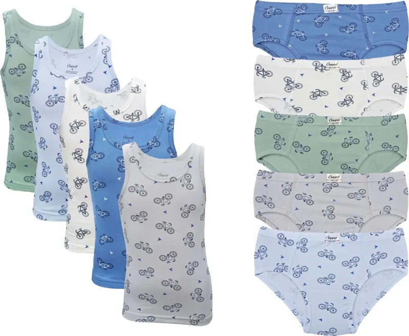 Onurel 5-Piece Bicycle Printed Boy Lycra Colorful Undershirt Briefs Set