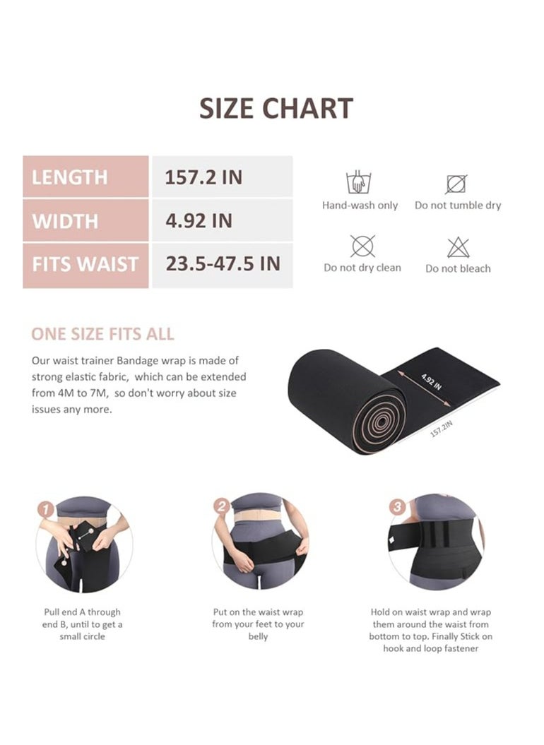 Genzy Women Sauna Belt Tummy Wrap Waist Trainer, Plus Size, black, One size  - Image 2