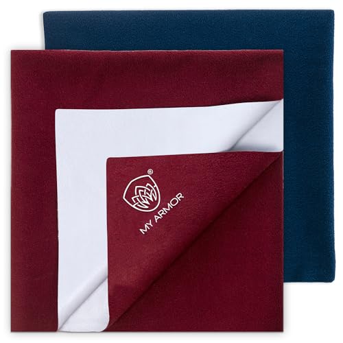 MY ARMOR Baby Dry Sheet for New Born Baby, Anti-Piling Waterproof Mattress Protector for Bed (Quick Drying/Extra Absorbent Dry Sheet for Bed) - Pack of 2 (Large (100cm x 140cm), Maroon & Royal Blue) - Image 1