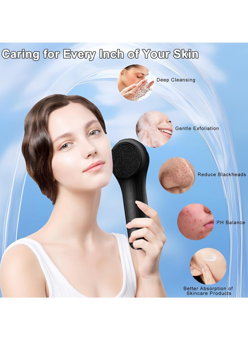Generic - Silicone Facial Cleansing Brush,Waterproof and Rechargeable Electric Face Scrubber for Men & Women, Sonic Face Brush for Cleaning and Deep Cleansing and Exfoliating, Black - Image 1
