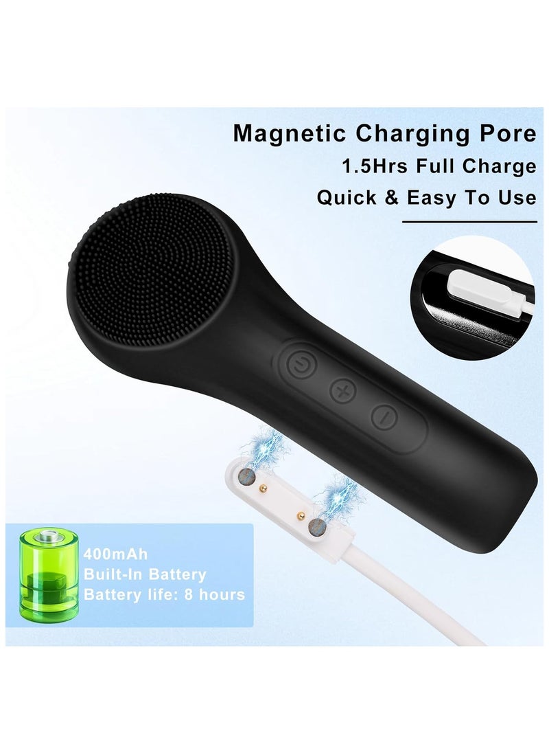 Generic - Silicone Facial Cleansing Brush,Waterproof and Rechargeable Electric Face Scrubber for Men & Women, Sonic Face Brush for Cleaning and Deep Cleansing and Exfoliating, Black - Image 1