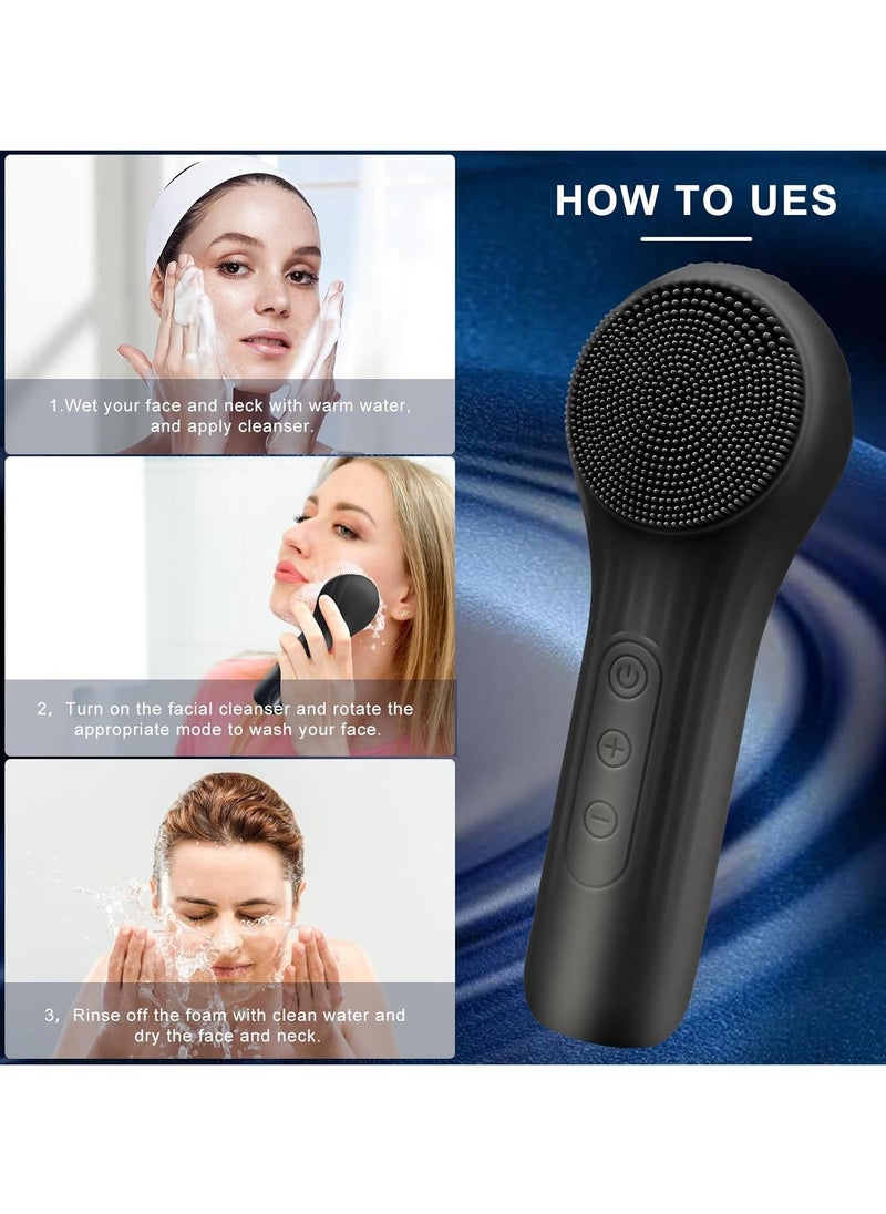 Generic - Silicone Facial Cleansing Brush,Waterproof and Rechargeable Electric Face Scrubber for Men & Women, Sonic Face Brush for Cleaning and Deep Cleansing and Exfoliating, Black - Image 1