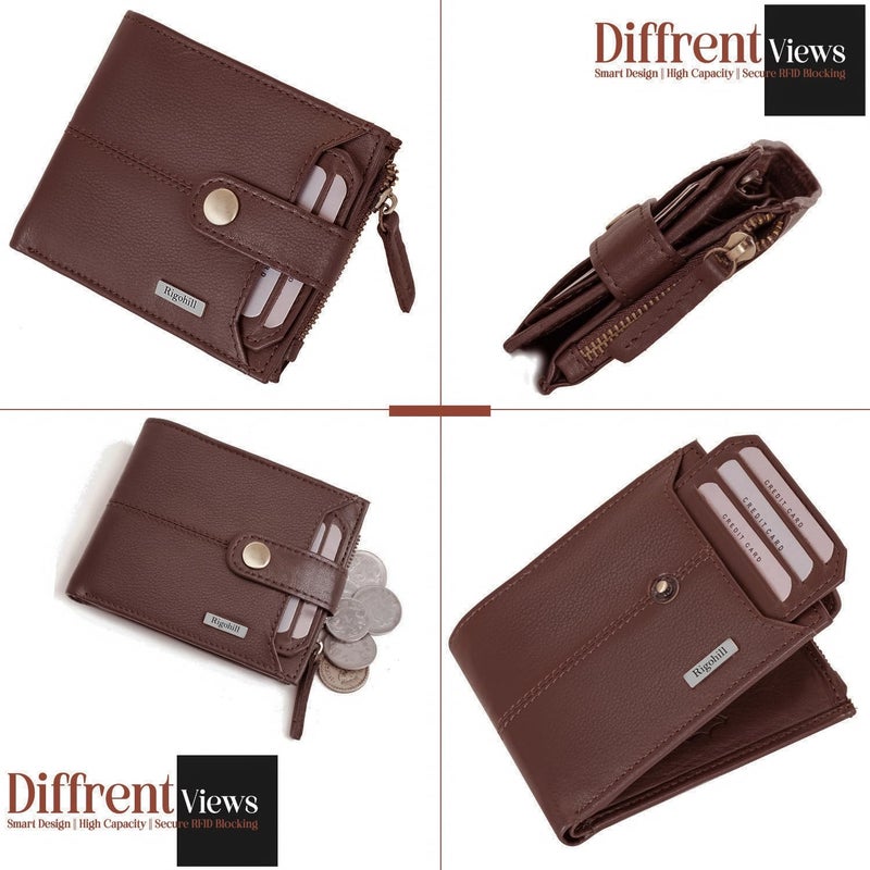 Rigohill Doger Brown Mens Leather Wallet | Genuine Leather Wallet with RFID Blocking | Gift Set for Men - Image 3