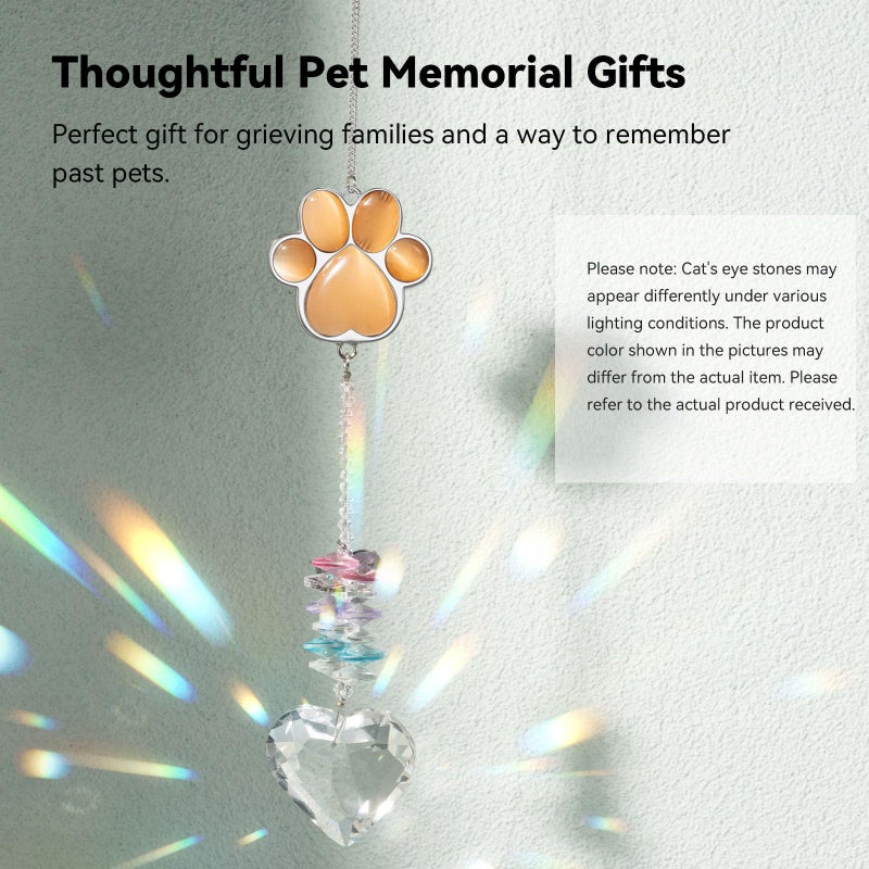 AMETHUARTZ Pet Memorial Suncatcher - Dog Memorial Gifts, Pet Loss Sympathy, Thoughtful Dogs and Cats Bereavement Remembrance Gifts, Natural Cat's Eye Paw Crystal Suncatcher(Orange Red) - Image 5